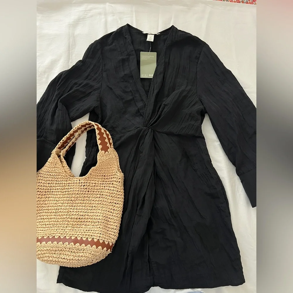 H&M Black V-Neck Twist-Front Dress